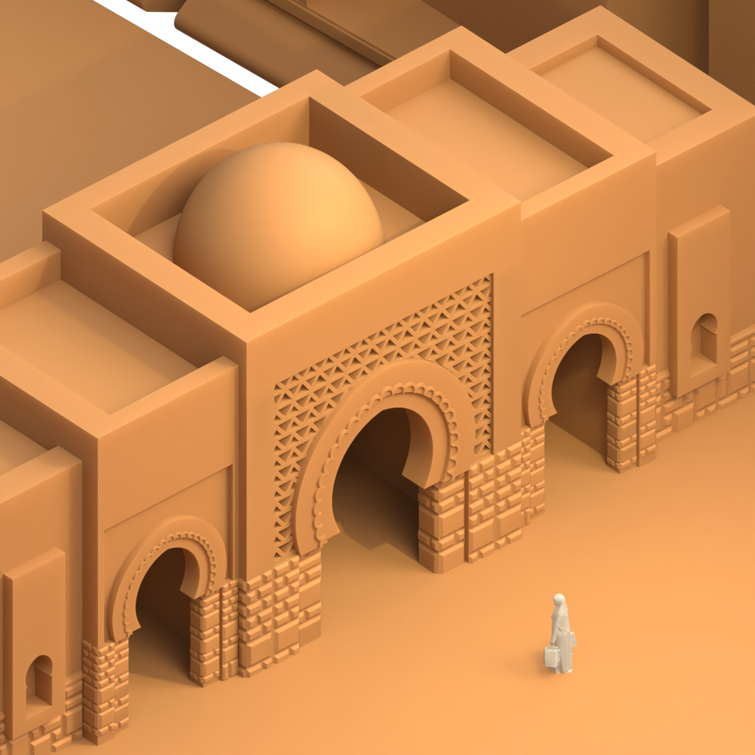 Render of a honeycomb gate with its dome