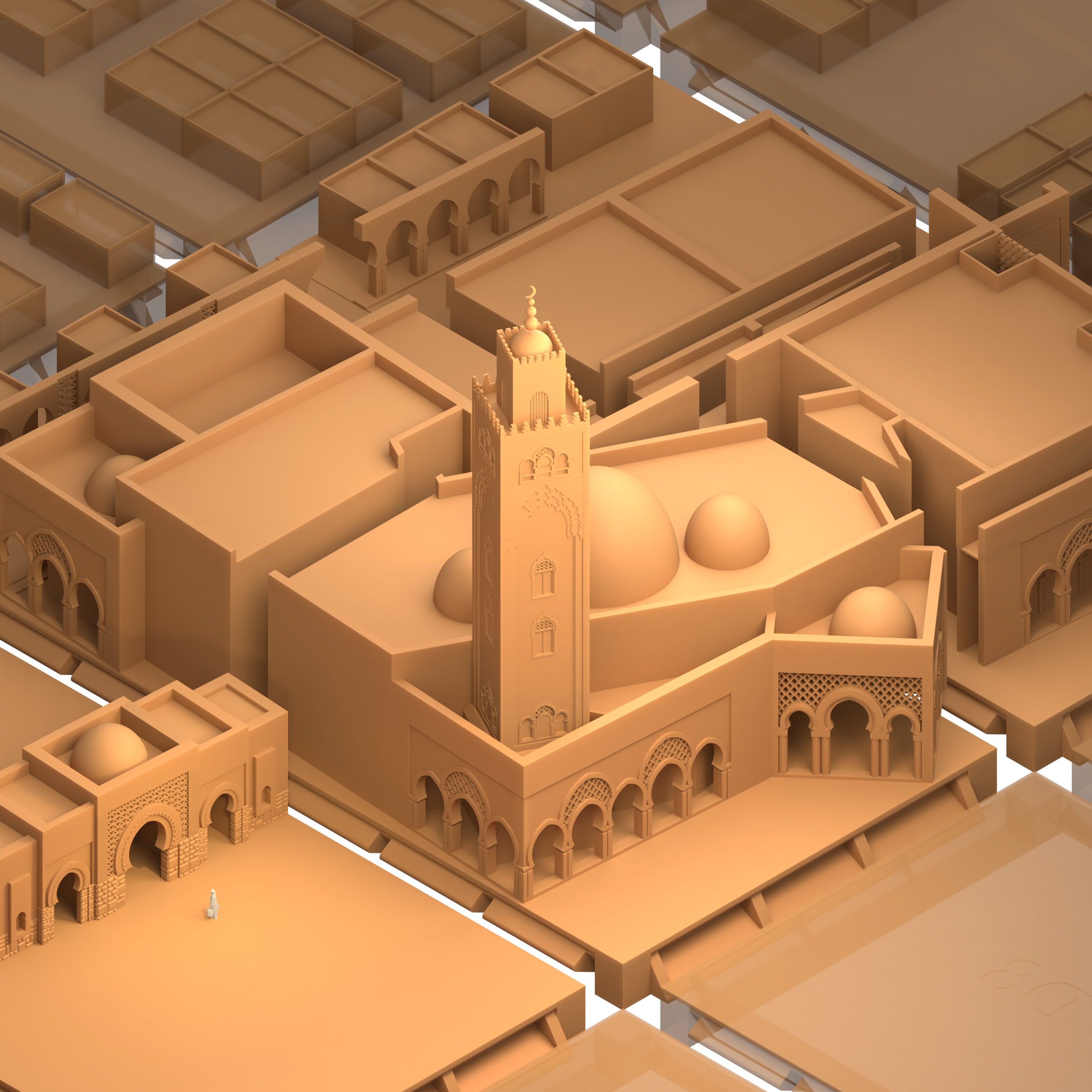 Render of the mosque, minaret and domes
